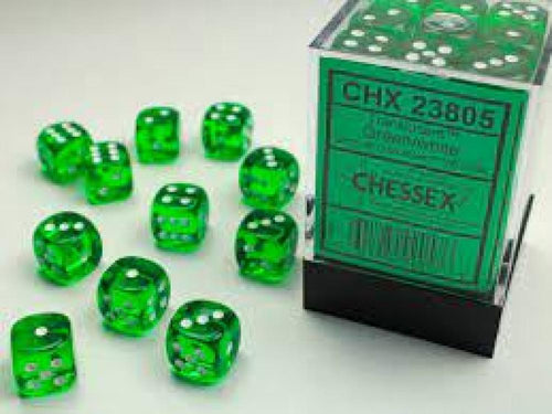 CHX 23805 TRANSLUCENT 12MM D6 GREEN/WHITE DICE 36