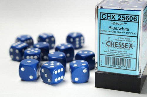 CHX 25606 BLUE W/WHITE DICE SET 16MM D6 12DICE
