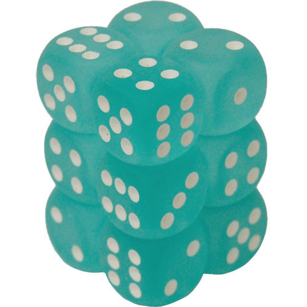 CHX 27605 FROSTED 16MM D6 TEAL/WHITE DICE 12