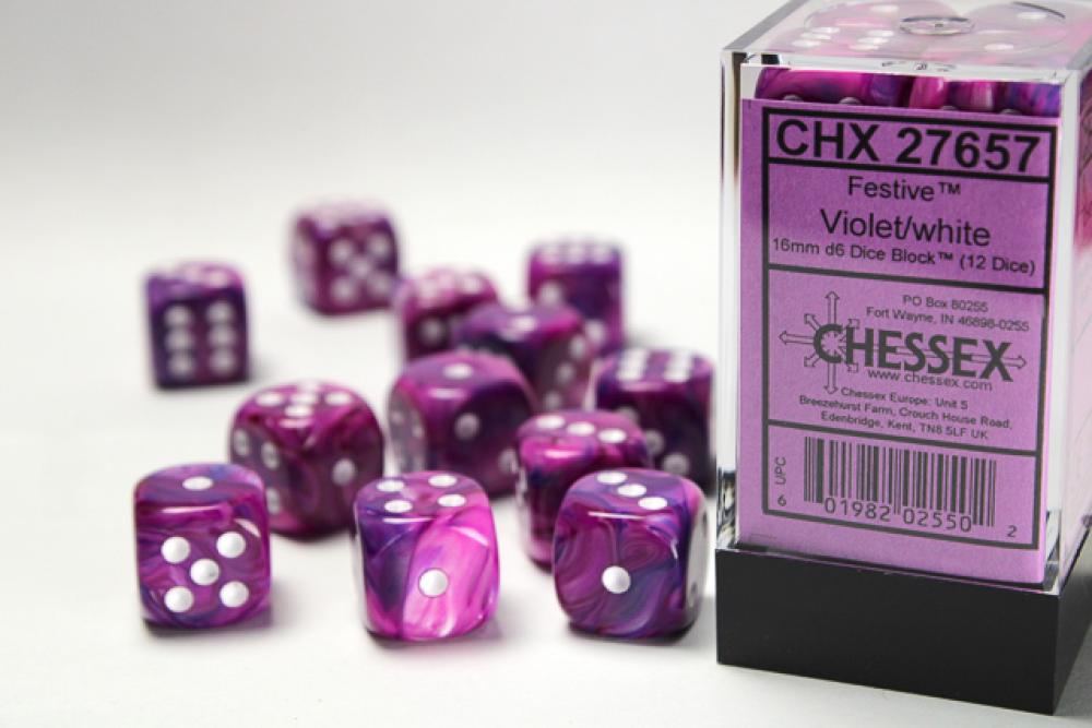 DICE SET CHX 27657 VIOLET W/WHITE