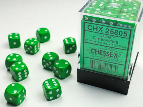 CHX 25805 OPAQUE GREEN/WHITE 12MM D6 36 DICE