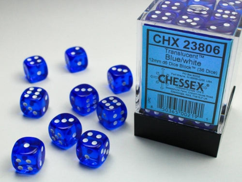 CHX 23806 TRANSLUCENT BLUE/WHITE 12MM D636 DICE
