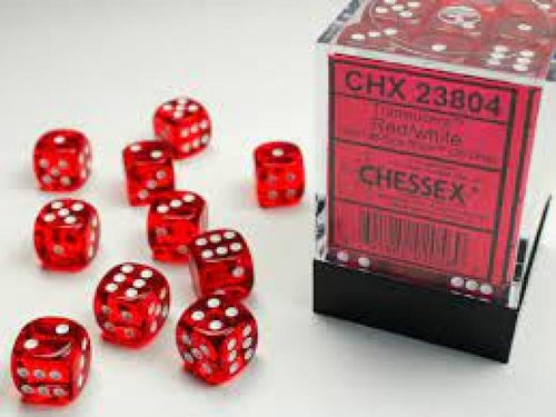 CHX 23804 TRANSLUCENT 12MM D6 RED/WHITE DICE 36