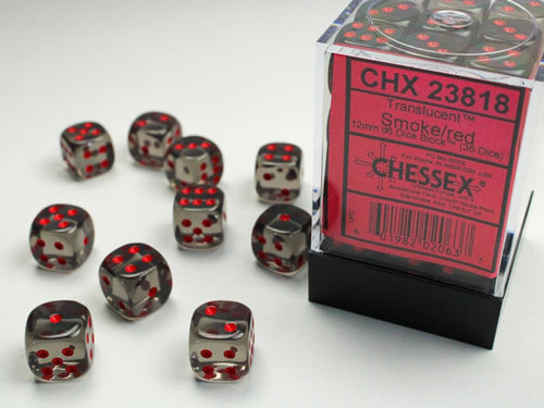 CHX 23818 TRANSLUCENT 12MM D6 SMOKE/RED DICE 36