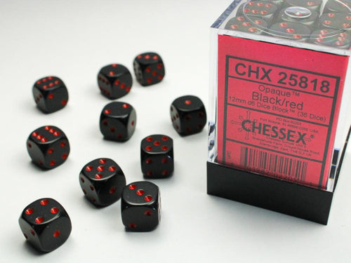 CHX 25818 OPAQUE BLACK/RED 12MM D6 36 DICE