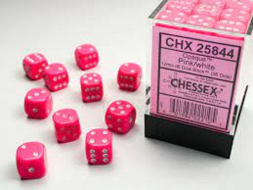 CHX 25844 OPAQUE PINK WHITE 12MM 36 DICE