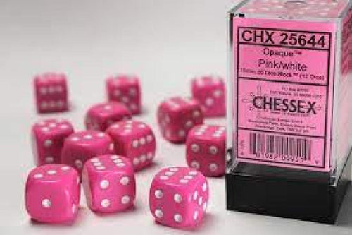 CHX 25644 OPAQUE PINK WHITE 16MM 12 DICE