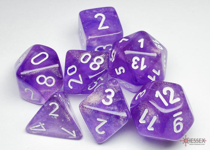 CHX 27577 BOREALIS PURPLE WHITE 7 DICE SET LUMINARY EFFECT