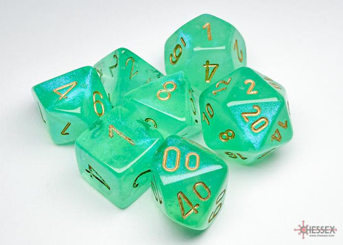 CHX 27575 BOREALIS LIGHT GREEN GOLD 7 DICE SET LUMINARY EFFECT