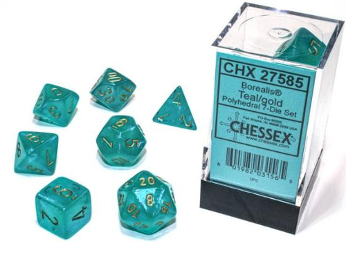 CHX 27585 BOREALIS TEAL GOLD 7 DICE SET LUMINARY EFFECT