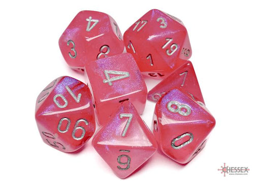 CHX 27584 BOREALIS PINK SILVER 7 DICE SET LUMINARY EFFECT