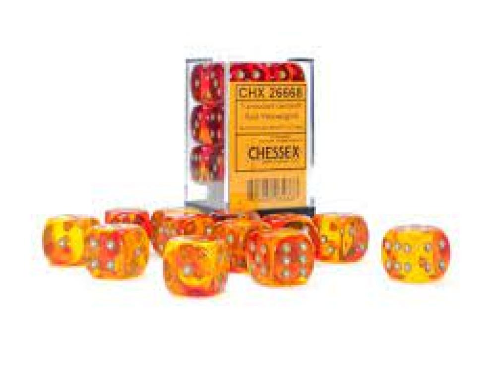 CHX 26668 GENIMI TRANSLUCENT RED YELLOW GOLD 12 D6 DICE SET