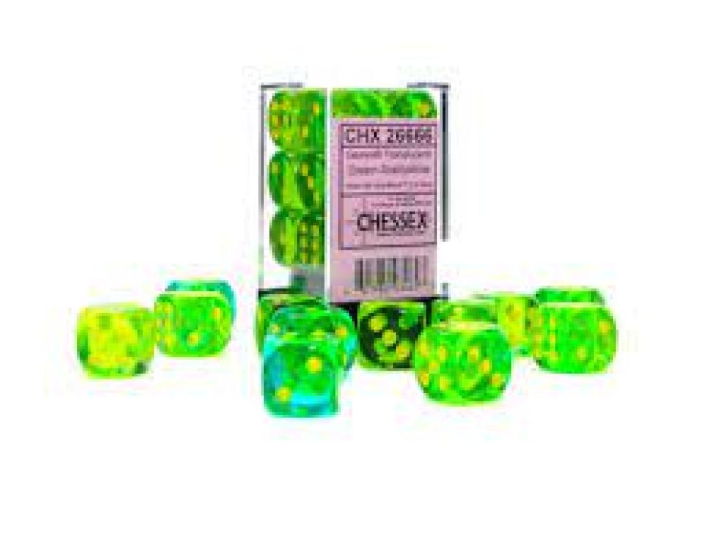 CHX 26666 GEMINI GREEN TEAL YELLOW 12 D6 DICE SET