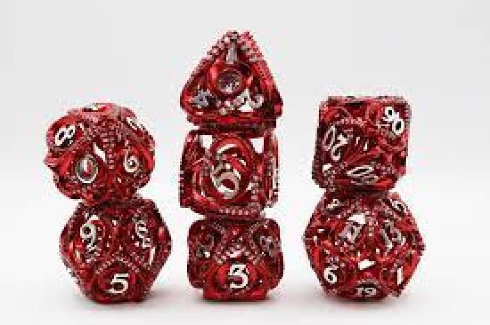 FOAM BRAIN RED HOLLOW HEARTS METAL DICE SET