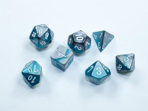 CHX 20656 GEMINI STEEL TEAL WHITE MINI-POLYHEDRAL 7-DICE SET
