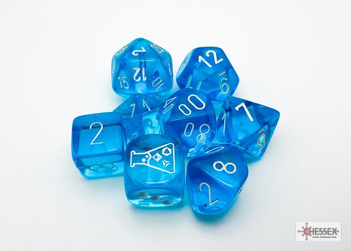 CHX 30063 TRANSLUCENT TROPICAL BLUE WHITE LAB DICE