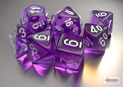 CHX 20377 TRANSLUCENT PURPLE / WHITE MINI DICE SET