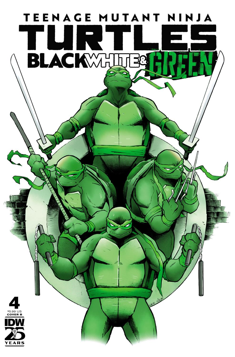 TEENAGE MUTANT NINJA TURTLES BLACK WHITE AND GREEN #4 VAR B GARBETT CVR B