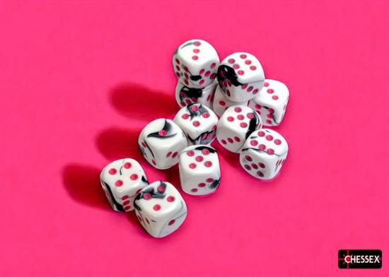 CHX 26669 GEMINI BLACK-WHITE / PINK 16MM D6 12 DICE
