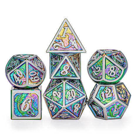 BRUSHED RAINBOW - SOLID METAL DRAGON DICE SET