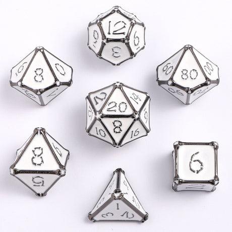 GUNMETAL WITH WHITE - BONE COLLECTOR SOLID METAL DICE SET