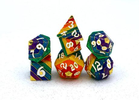 HYMGHO HY00220 RAINBOW PRIDE GOLD W/ WHITE - SOLID METAL DICE SET