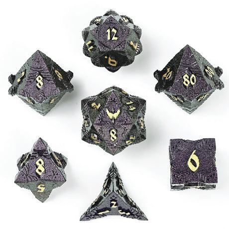 GLITTER PURPLE W/ GOLD - SOLID METAL PALADIN DICE SET