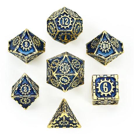 GOLD W/ BLUE VAULT DWELLER - SOLID METAL GEAR DICE SET