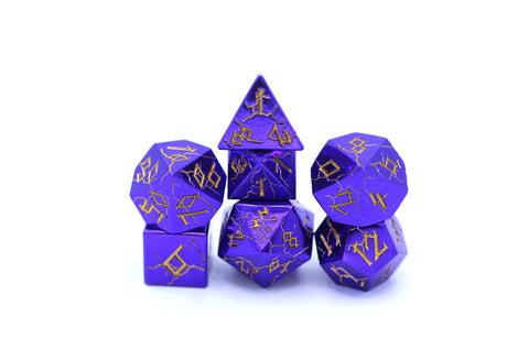 SHINY PURPLE W/ GOLD - SOLID METAL BARBARIAN DICE SET