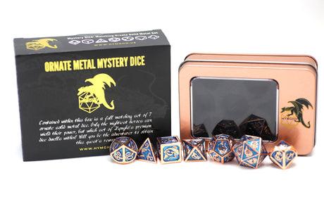 HYMGHO MYSTERY FULL MATCHING SOLID ORNATE POLYHEDRAL RPG DICE SET