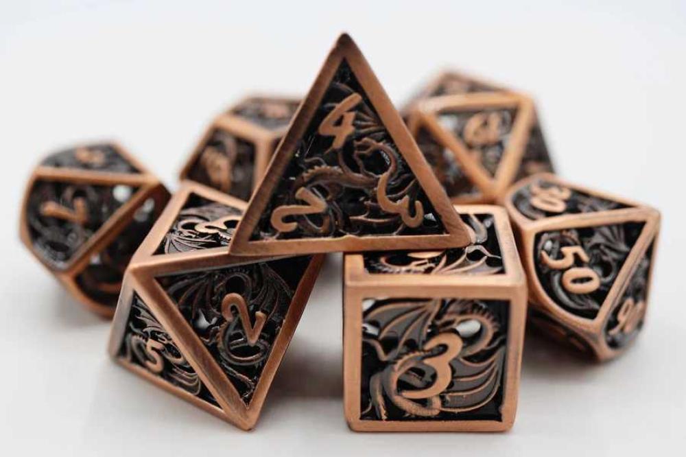 DRAGON ESSENCE COPPER HOLLOW METAL RPG DICE SET