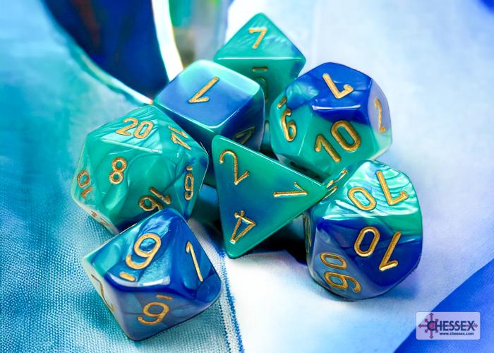 CHX DICE SET 26459 GEMINI BLUE TEAL/GOLD