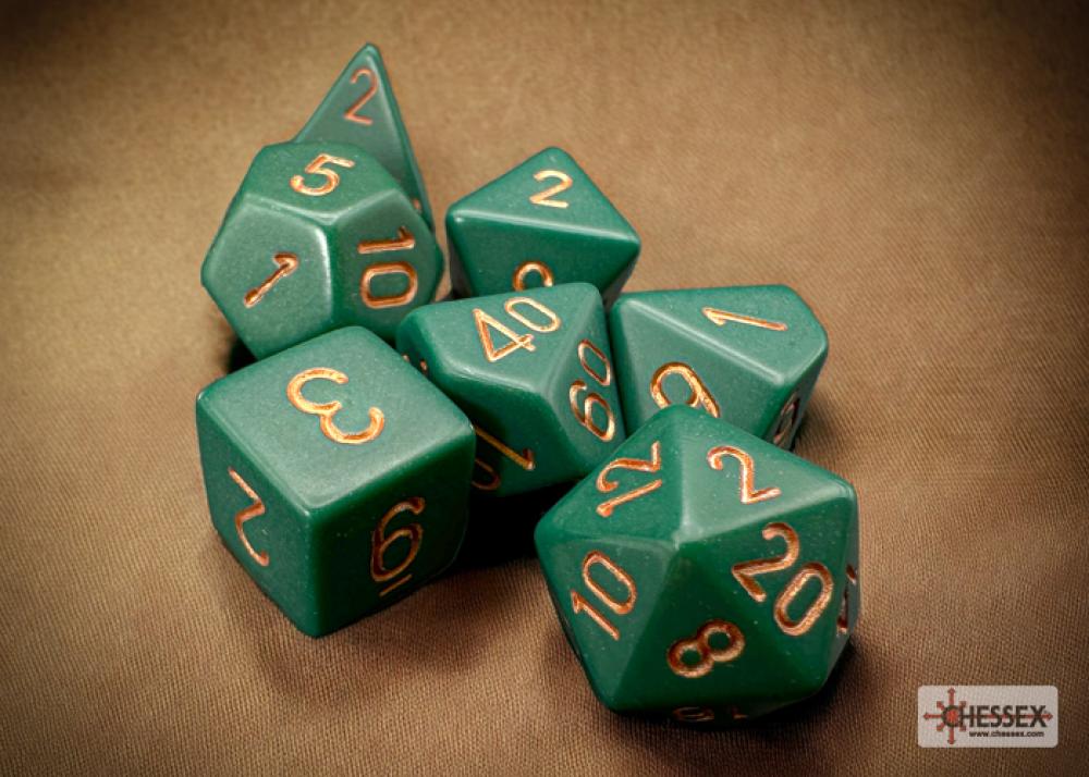 CHX 25415 OPAQUE DUSTY GREEN / COPPER POLYHEDRAL 7-DICE SET
