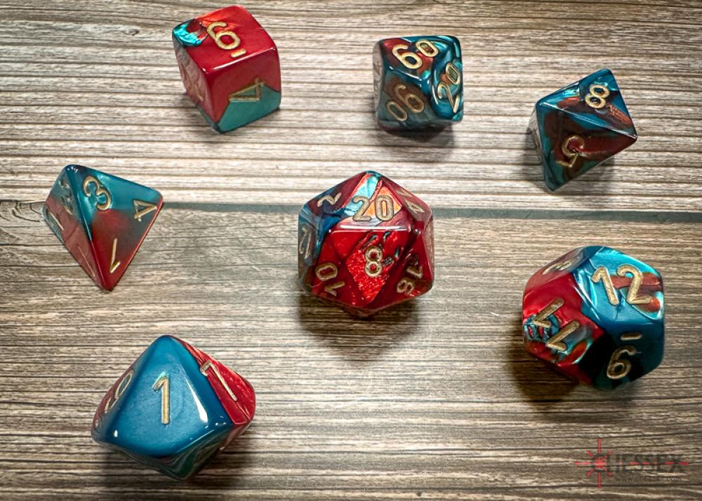 CHX 26462 GEMINI RED-TEAL/GOLD POLYHEDRAL 7-DICE SET