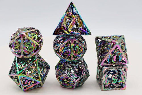 FOAM BRAIN HOLLOW MYSTIC DRAGON METAL DICE SET