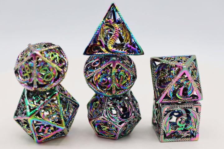 FOAM BRAIN HOLLOW MYSTIC DRAGON METAL DICE SET